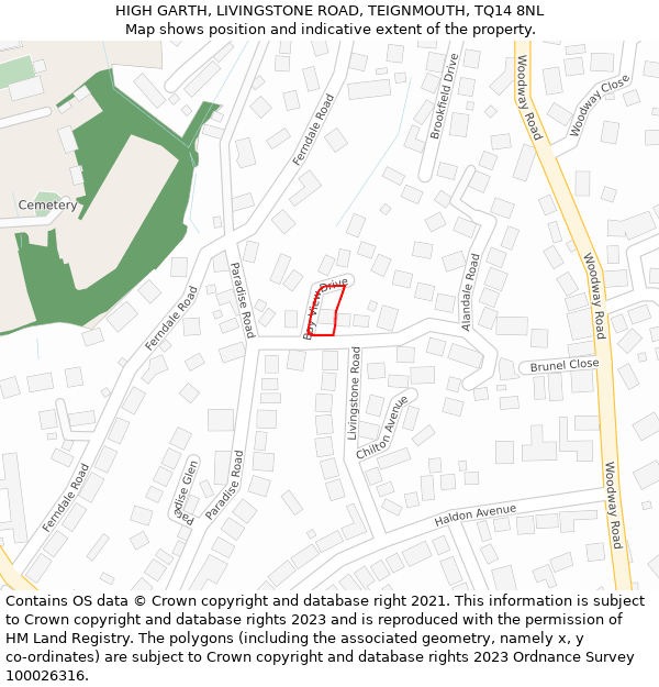 HIGH GARTH, LIVINGSTONE ROAD, TEIGNMOUTH, TQ14 8NL: Location map and indicative extent of plot