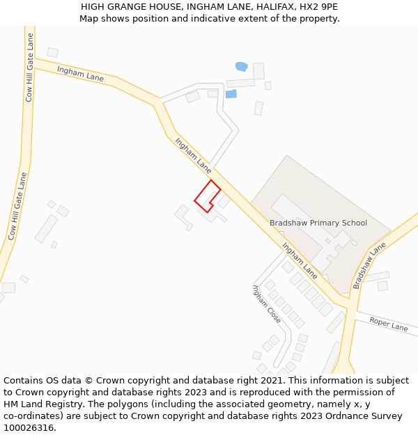 HIGH GRANGE HOUSE, INGHAM LANE, HALIFAX, HX2 9PE: Location map and indicative extent of plot