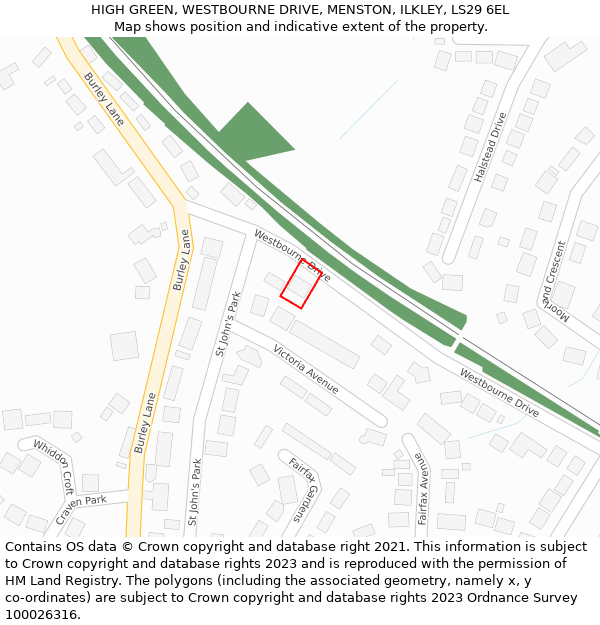 HIGH GREEN, WESTBOURNE DRIVE, MENSTON, ILKLEY, LS29 6EL: Location map and indicative extent of plot