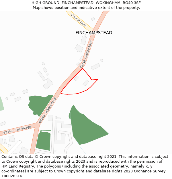HIGH GROUND, FINCHAMPSTEAD, WOKINGHAM, RG40 3SE: Location map and indicative extent of plot