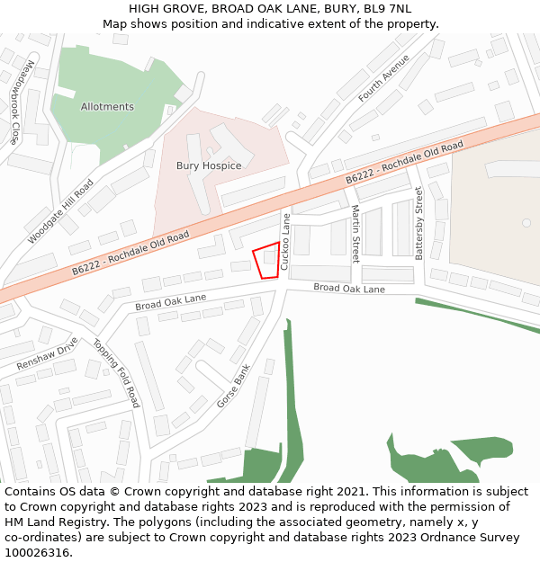 HIGH GROVE, BROAD OAK LANE, BURY, BL9 7NL: Location map and indicative extent of plot