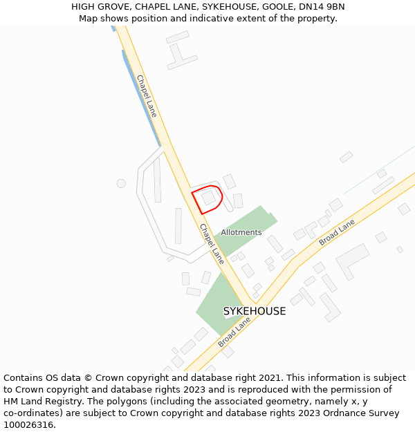 HIGH GROVE, CHAPEL LANE, SYKEHOUSE, GOOLE, DN14 9BN: Location map and indicative extent of plot