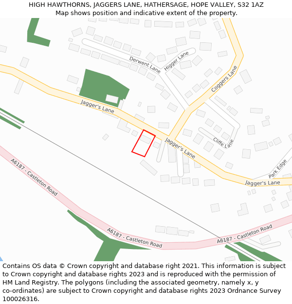 HIGH HAWTHORNS, JAGGERS LANE, HATHERSAGE, HOPE VALLEY, S32 1AZ: Location map and indicative extent of plot