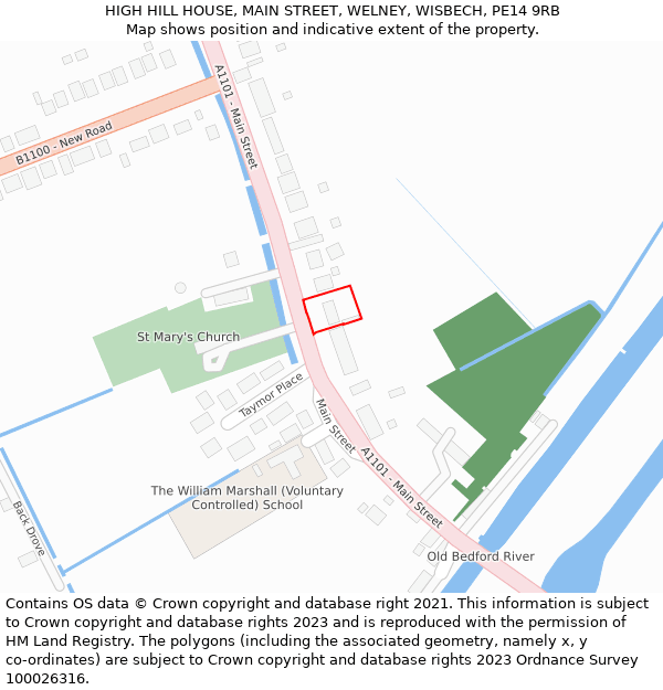 HIGH HILL HOUSE, MAIN STREET, WELNEY, WISBECH, PE14 9RB: Location map and indicative extent of plot