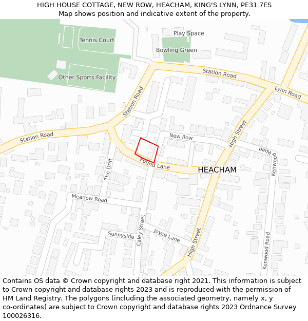 HIGH HOUSE COTTAGE, NEW ROW, HEACHAM, KING'S LYNN, PE31 7ES: Location map and indicative extent of plot