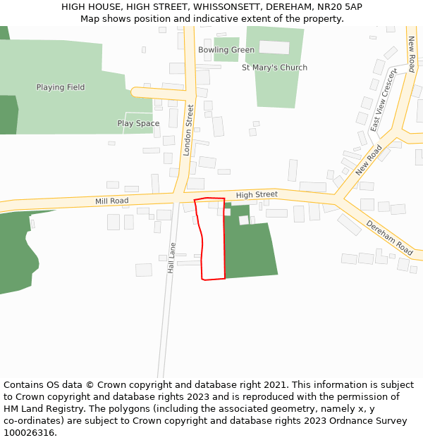 HIGH HOUSE, HIGH STREET, WHISSONSETT, DEREHAM, NR20 5AP: Location map and indicative extent of plot