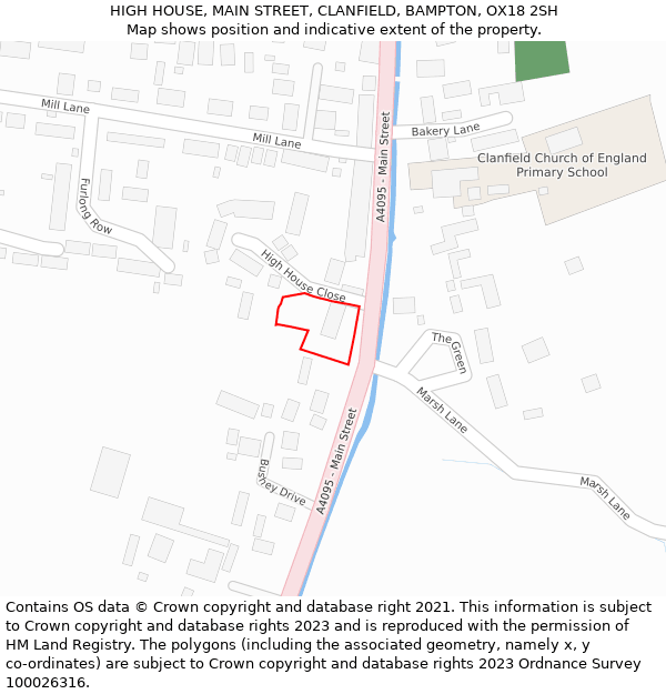 HIGH HOUSE, MAIN STREET, CLANFIELD, BAMPTON, OX18 2SH: Location map and indicative extent of plot