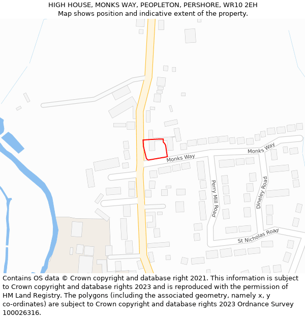 HIGH HOUSE, MONKS WAY, PEOPLETON, PERSHORE, WR10 2EH: Location map and indicative extent of plot