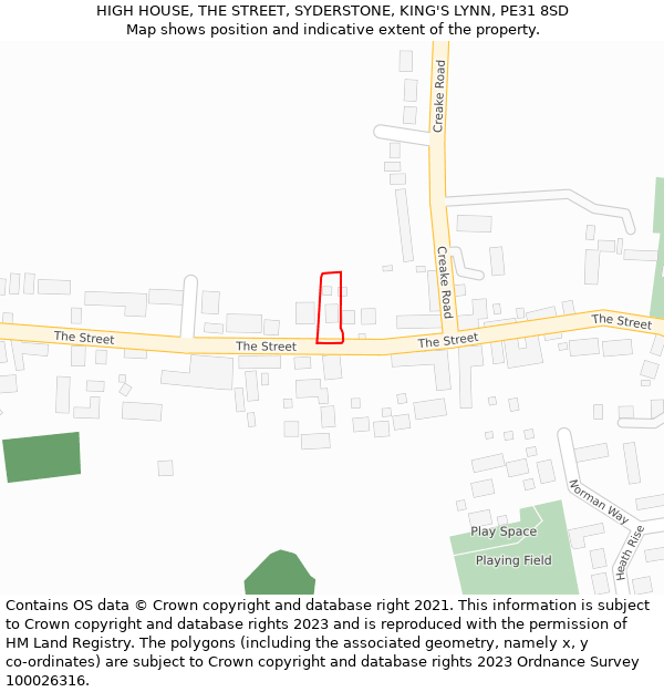 HIGH HOUSE, THE STREET, SYDERSTONE, KING'S LYNN, PE31 8SD: Location map and indicative extent of plot