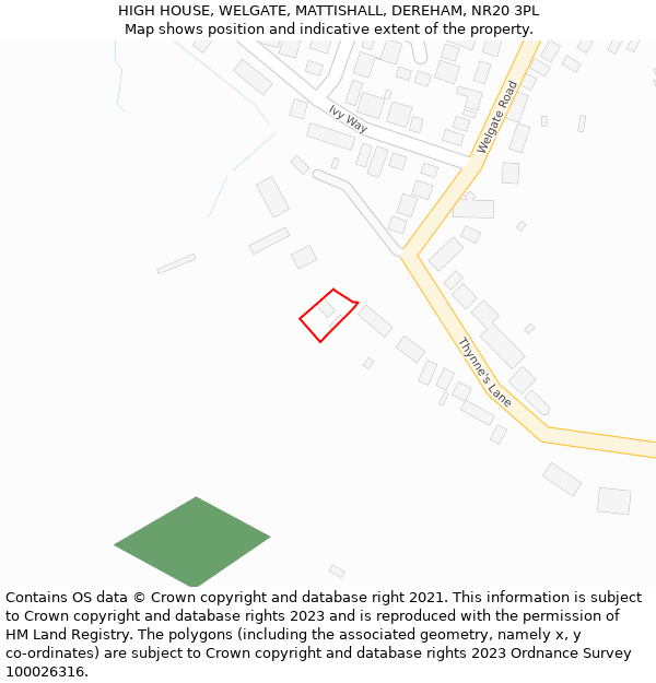 HIGH HOUSE, WELGATE, MATTISHALL, DEREHAM, NR20 3PL: Location map and indicative extent of plot