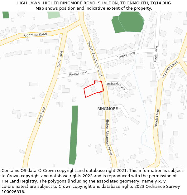 HIGH LAWN, HIGHER RINGMORE ROAD, SHALDON, TEIGNMOUTH, TQ14 0HG: Location map and indicative extent of plot