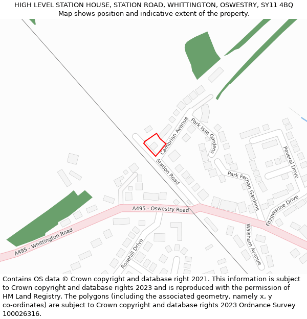 HIGH LEVEL STATION HOUSE, STATION ROAD, WHITTINGTON, OSWESTRY, SY11 4BQ: Location map and indicative extent of plot