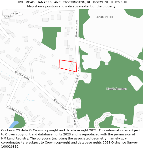 HIGH MEAD, HAMPERS LANE, STORRINGTON, PULBOROUGH, RH20 3HU: Location map and indicative extent of plot