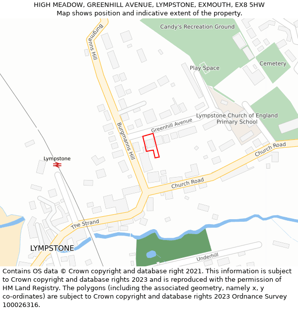 HIGH MEADOW, GREENHILL AVENUE, LYMPSTONE, EXMOUTH, EX8 5HW: Location map and indicative extent of plot