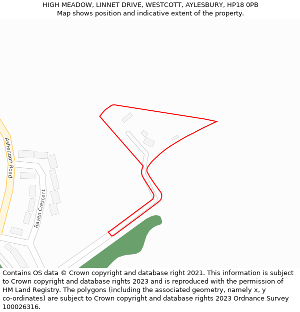 HIGH MEADOW, LINNET DRIVE, WESTCOTT, AYLESBURY, HP18 0PB: Location map and indicative extent of plot