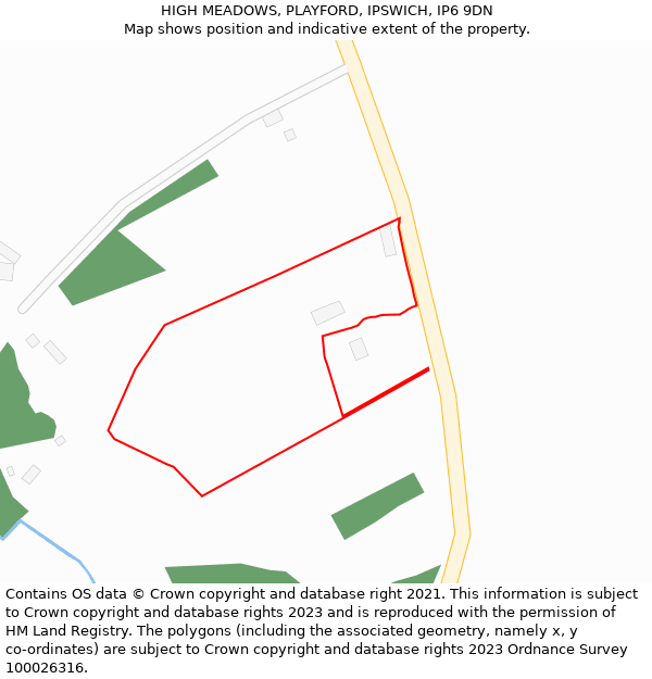 HIGH MEADOWS, PLAYFORD, IPSWICH, IP6 9DN: Location map and indicative extent of plot