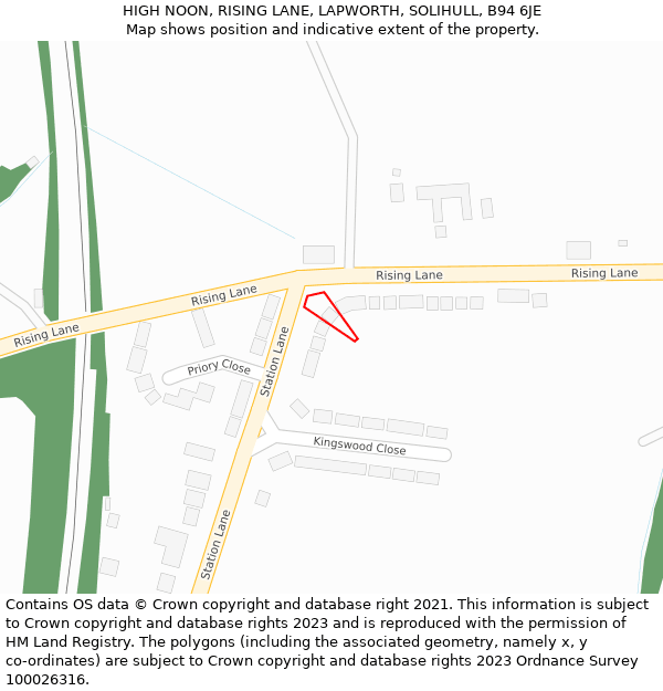 HIGH NOON, RISING LANE, LAPWORTH, SOLIHULL, B94 6JE: Location map and indicative extent of plot