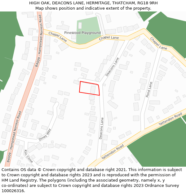 HIGH OAK, DEACONS LANE, HERMITAGE, THATCHAM, RG18 9RH: Location map and indicative extent of plot