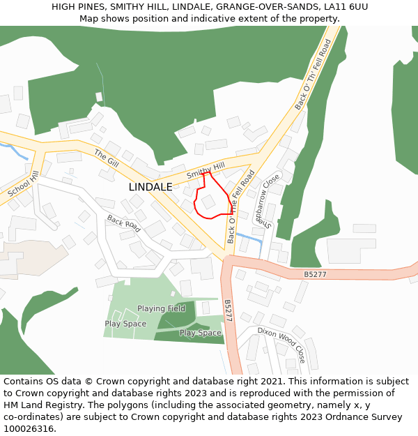 HIGH PINES, SMITHY HILL, LINDALE, GRANGE-OVER-SANDS, LA11 6UU: Location map and indicative extent of plot