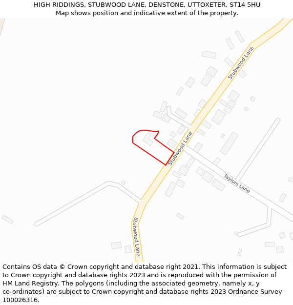 HIGH RIDDINGS, STUBWOOD LANE, DENSTONE, UTTOXETER, ST14 5HU: Location map and indicative extent of plot
