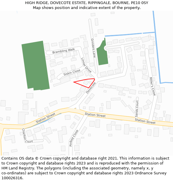 HIGH RIDGE, DOVECOTE ESTATE, RIPPINGALE, BOURNE, PE10 0SY: Location map and indicative extent of plot
