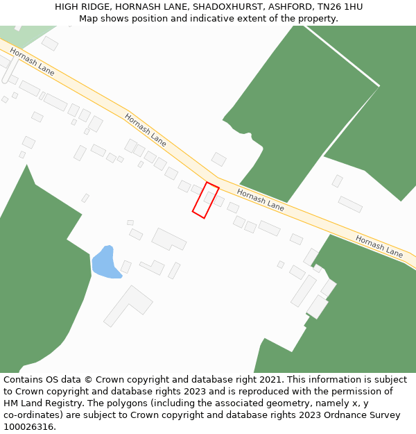 HIGH RIDGE, HORNASH LANE, SHADOXHURST, ASHFORD, TN26 1HU: Location map and indicative extent of plot
