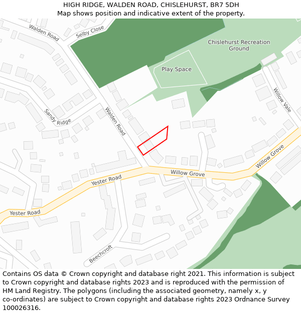 HIGH RIDGE, WALDEN ROAD, CHISLEHURST, BR7 5DH: Location map and indicative extent of plot