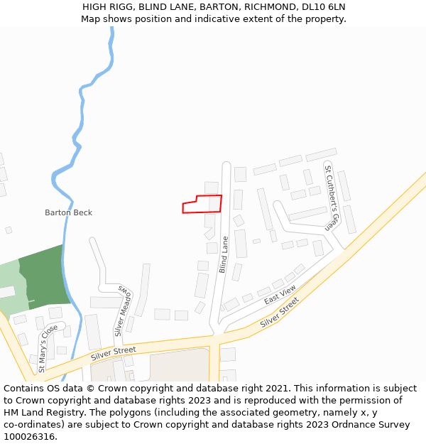 HIGH RIGG, BLIND LANE, BARTON, RICHMOND, DL10 6LN: Location map and indicative extent of plot