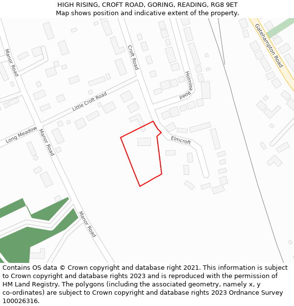 HIGH RISING, CROFT ROAD, GORING, READING, RG8 9ET: Location map and indicative extent of plot