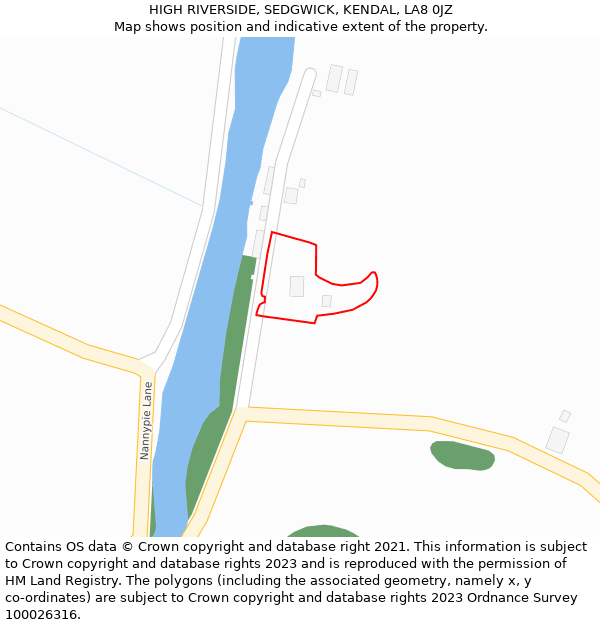 HIGH RIVERSIDE, SEDGWICK, KENDAL, LA8 0JZ: Location map and indicative extent of plot