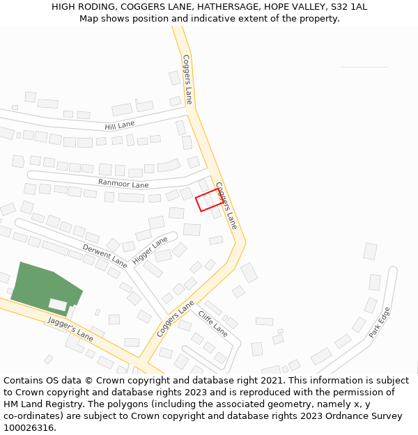 HIGH RODING, COGGERS LANE, HATHERSAGE, HOPE VALLEY, S32 1AL: Location map and indicative extent of plot