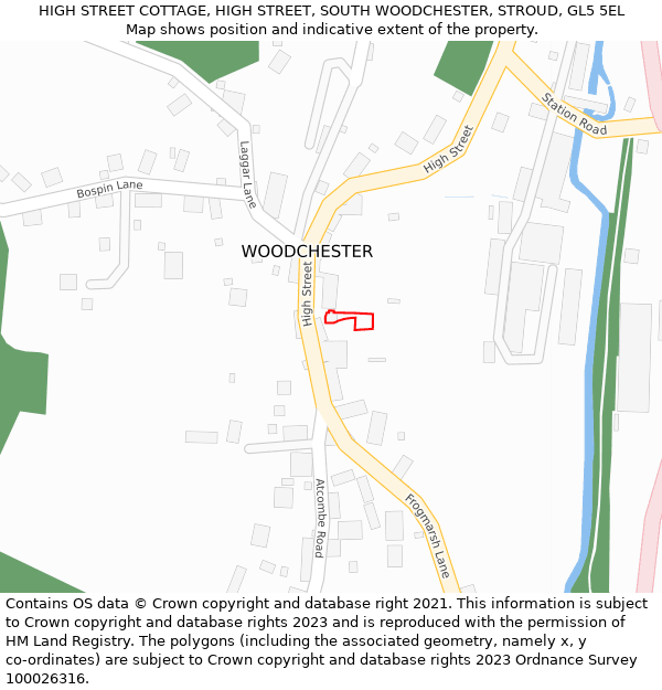 HIGH STREET COTTAGE, HIGH STREET, SOUTH WOODCHESTER, STROUD, GL5 5EL: Location map and indicative extent of plot