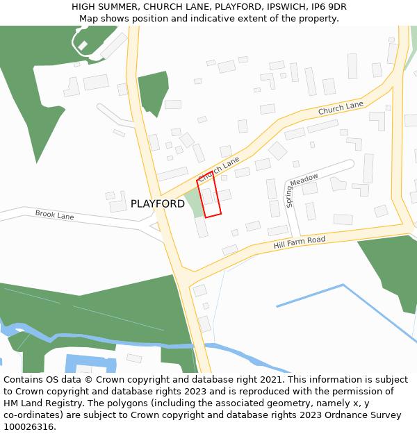 HIGH SUMMER, CHURCH LANE, PLAYFORD, IPSWICH, IP6 9DR: Location map and indicative extent of plot