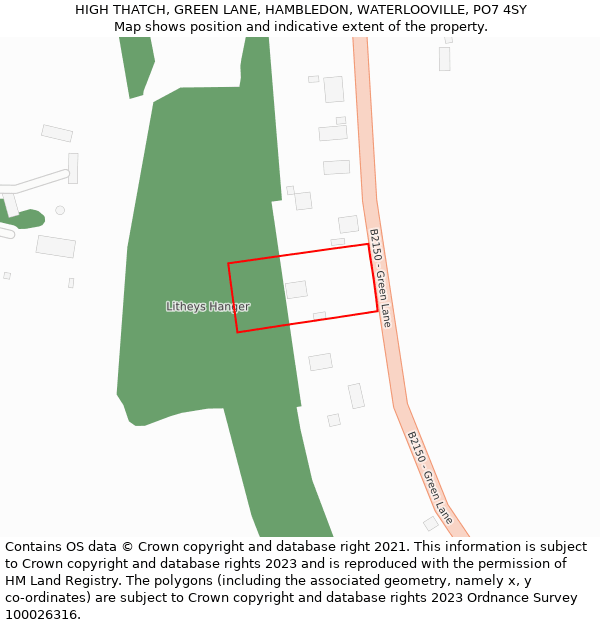 HIGH THATCH, GREEN LANE, HAMBLEDON, WATERLOOVILLE, PO7 4SY: Location map and indicative extent of plot