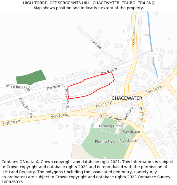 HIGH TORRE, OFF SERGEANTS HILL, CHACEWATER, TRURO, TR4 8NQ: Location map and indicative extent of plot