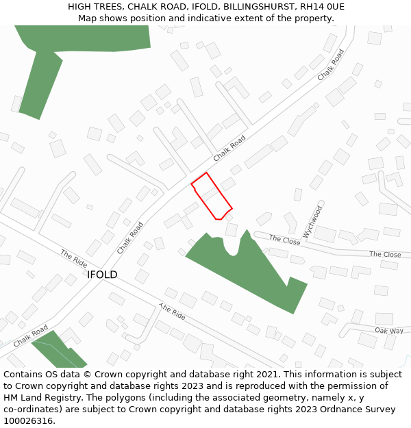 HIGH TREES, CHALK ROAD, IFOLD, BILLINGSHURST, RH14 0UE: Location map and indicative extent of plot