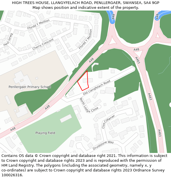 HIGH TREES HOUSE, LLANGYFELACH ROAD, PENLLERGAER, SWANSEA, SA4 9GP: Location map and indicative extent of plot