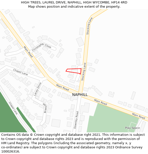 HIGH TREES, LAUREL DRIVE, NAPHILL, HIGH WYCOMBE, HP14 4RD: Location map and indicative extent of plot