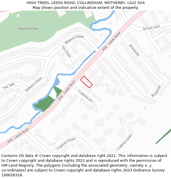 HIGH TREES, LEEDS ROAD, COLLINGHAM, WETHERBY, LS22 5AA: Location map and indicative extent of plot