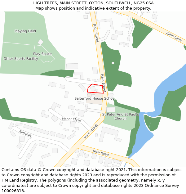 HIGH TREES, MAIN STREET, OXTON, SOUTHWELL, NG25 0SA: Location map and indicative extent of plot