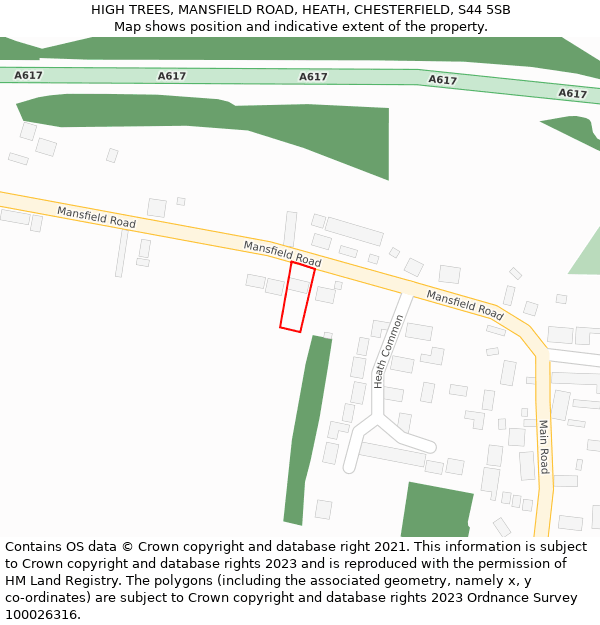 HIGH TREES, MANSFIELD ROAD, HEATH, CHESTERFIELD, S44 5SB: Location map and indicative extent of plot