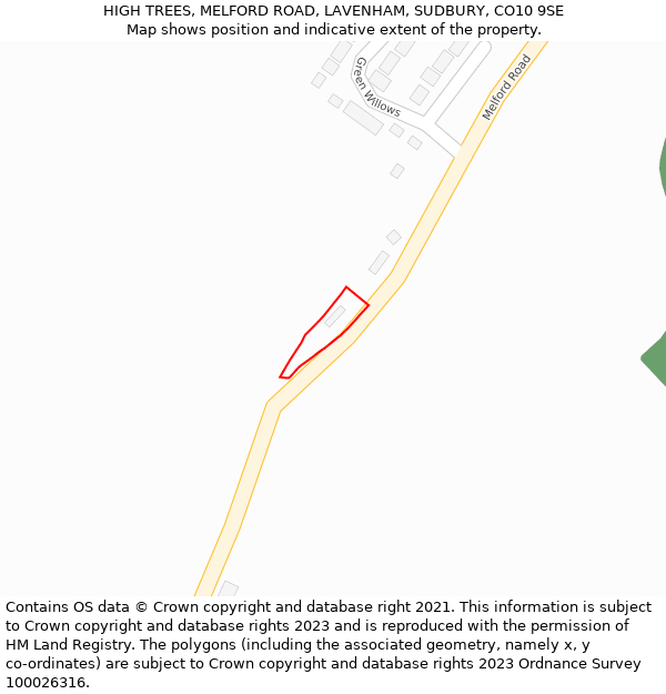 HIGH TREES, MELFORD ROAD, LAVENHAM, SUDBURY, CO10 9SE: Location map and indicative extent of plot