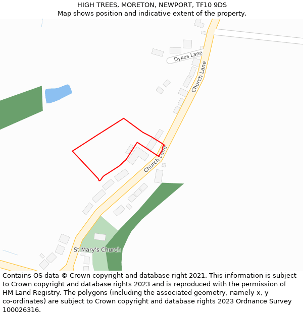 HIGH TREES, MORETON, NEWPORT, TF10 9DS: Location map and indicative extent of plot