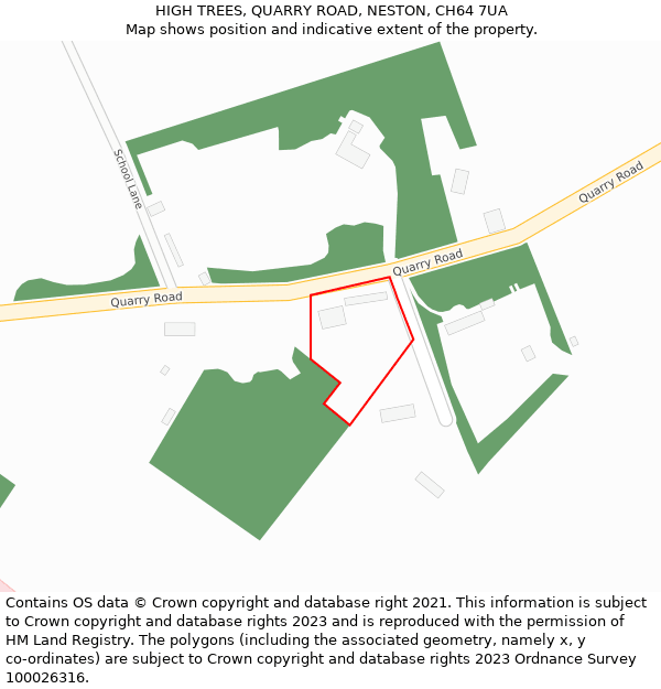 HIGH TREES, QUARRY ROAD, NESTON, CH64 7UA: Location map and indicative extent of plot