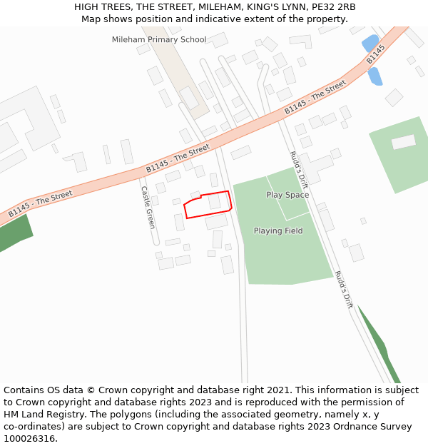 HIGH TREES, THE STREET, MILEHAM, KING'S LYNN, PE32 2RB: Location map and indicative extent of plot