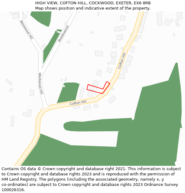 HIGH VIEW, COFTON HILL, COCKWOOD, EXETER, EX6 8RB: Location map and indicative extent of plot