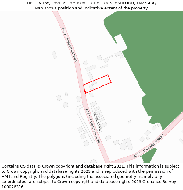 HIGH VIEW, FAVERSHAM ROAD, CHALLOCK, ASHFORD, TN25 4BQ: Location map and indicative extent of plot