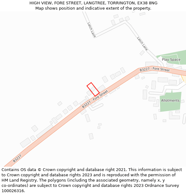 HIGH VIEW, FORE STREET, LANGTREE, TORRINGTON, EX38 8NG: Location map and indicative extent of plot