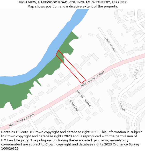 HIGH VIEW, HAREWOOD ROAD, COLLINGHAM, WETHERBY, LS22 5BZ: Location map and indicative extent of plot