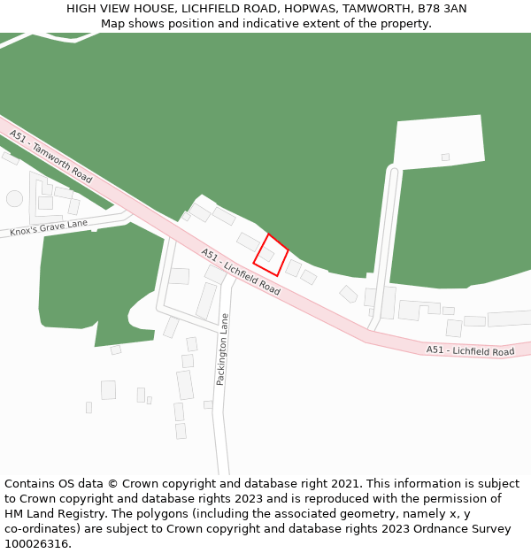 HIGH VIEW HOUSE, LICHFIELD ROAD, HOPWAS, TAMWORTH, B78 3AN: Location map and indicative extent of plot